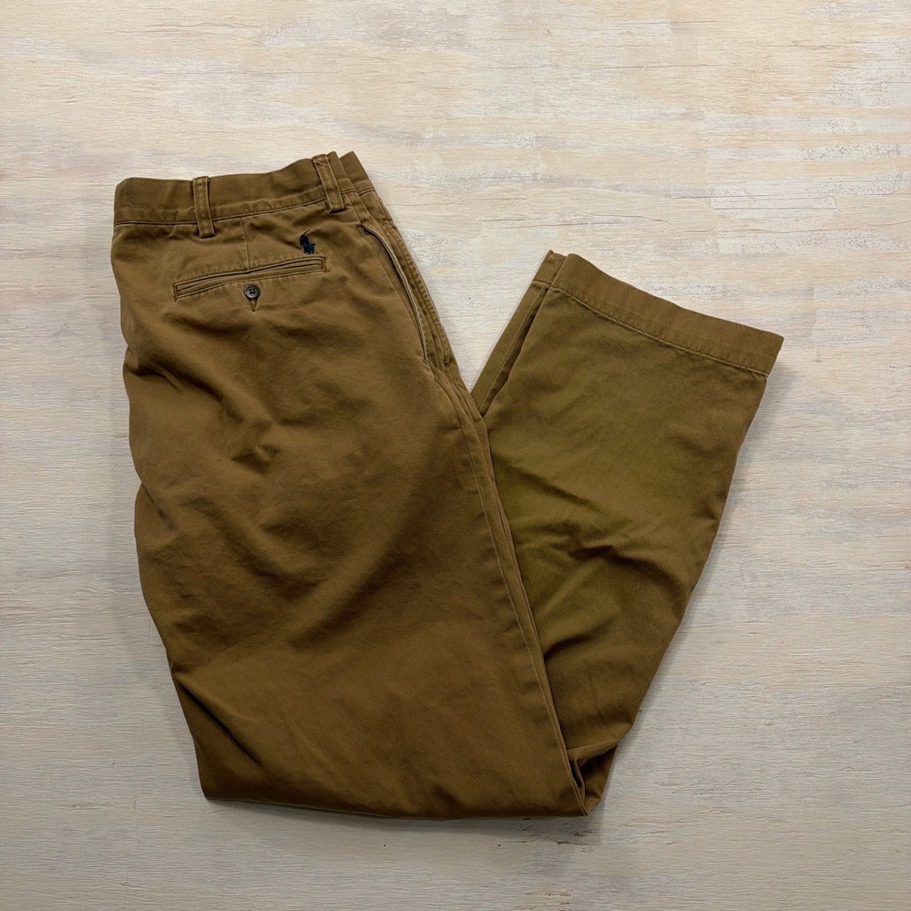 Polo Ralph Lauren Pants Ethan Pant 38/32 Pleated Chino Khaki Brown Mens